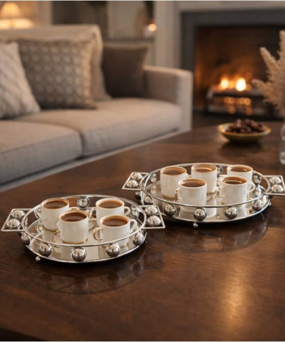 ZEYVE SILVER BONCUK YÖV. 2-PLACE TRAY 32x28x5-37x33x5cm